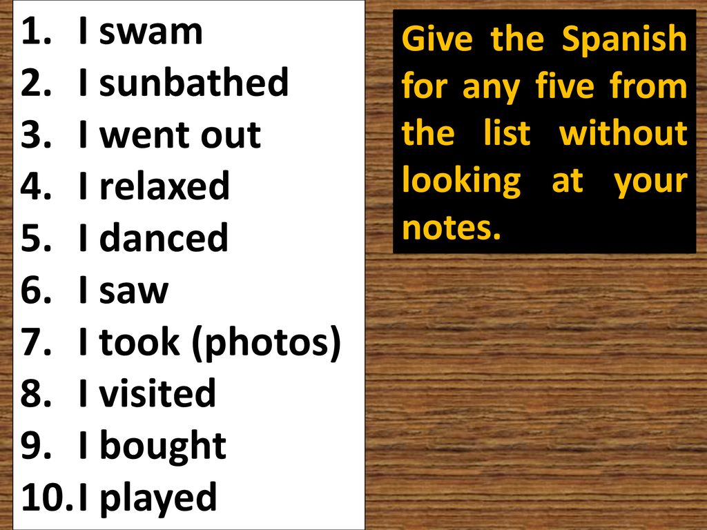 I swam I sunbathed I went out I relaxed I danced I saw I took (photos)