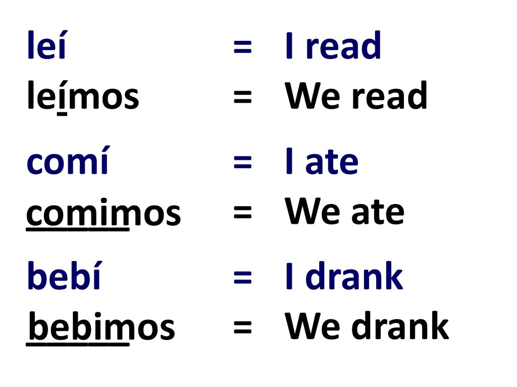 leí = I read leímos = We read comí = I ate _____ = We ate