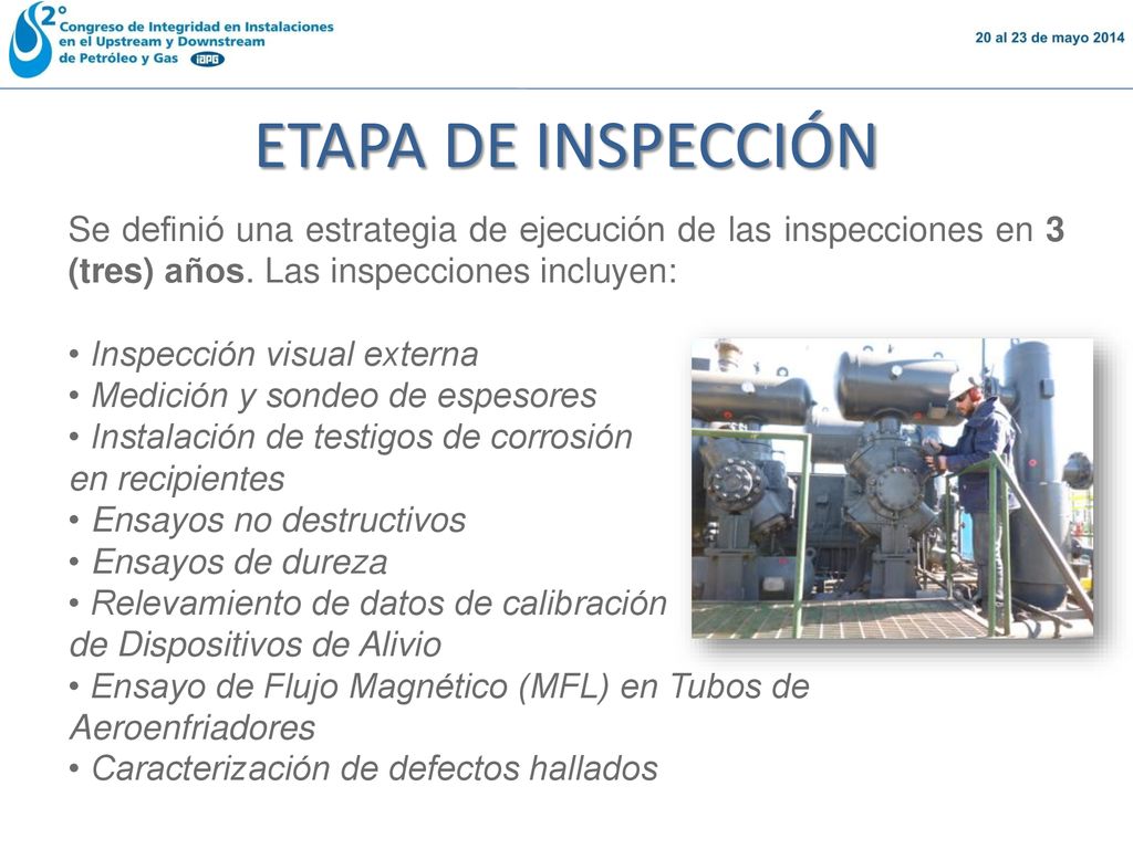 ETAPA DE INSPECCIÓN Se definió una estrategia de ejecución de las inspecciones en 3 (tres) años. Las inspecciones incluyen: