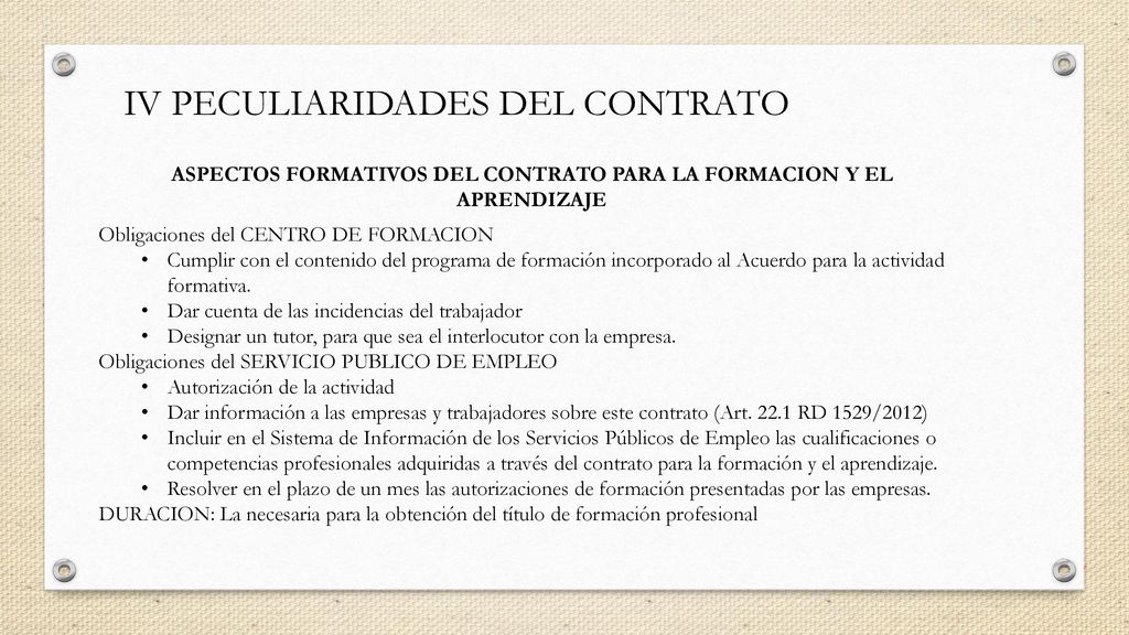 ASPECTOS FORMATIVOS DEL CONTRATO PARA LA FORMACION Y EL APRENDIZAJE