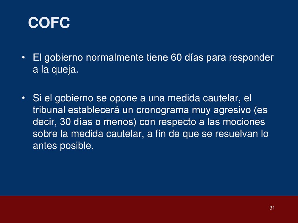 COFC El gobierno normalmente tiene 60 días para responder a la queja.