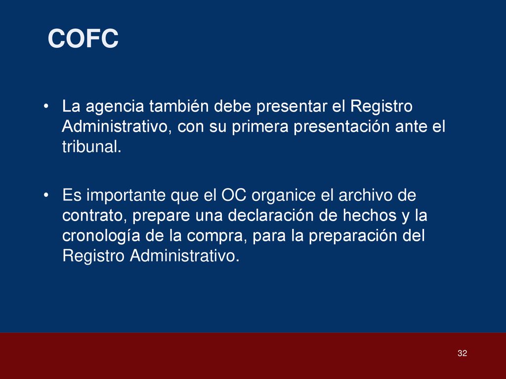 COFC La agencia también debe presentar el Registro Administrativo, con su primera presentación ante el tribunal.