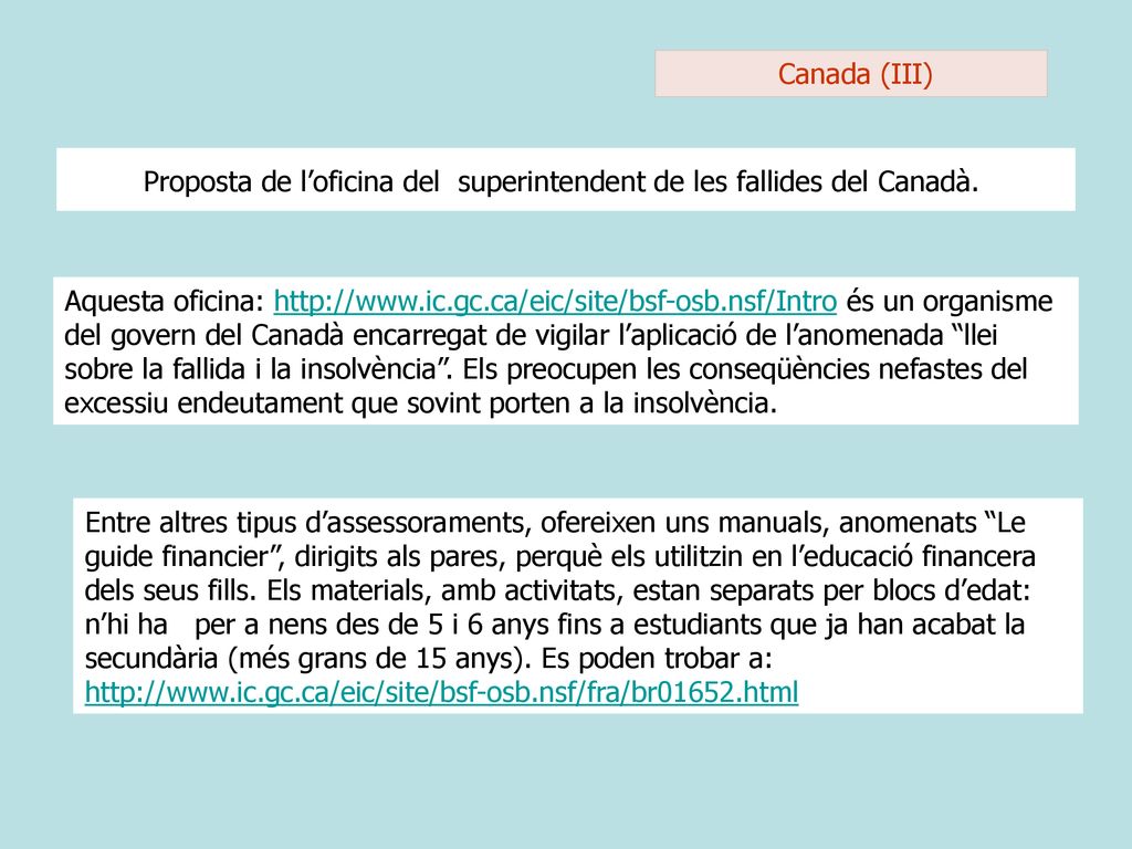 Proposta de l’oficina del superintendent de les fallides del Canadà.