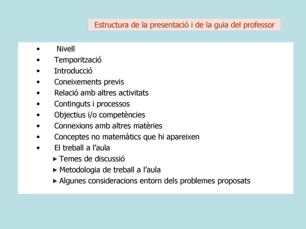 Estructura de la presentació i de la guia del professor