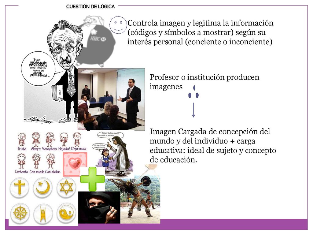 Controla imagen y legitima la información (códigos y símbolos a mostrar) según su interés personal (conciente o inconciente)