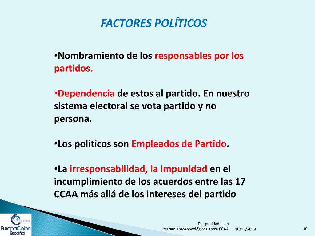 FACTORES POLÍTICOS Nombramiento de los responsables por los partidos.