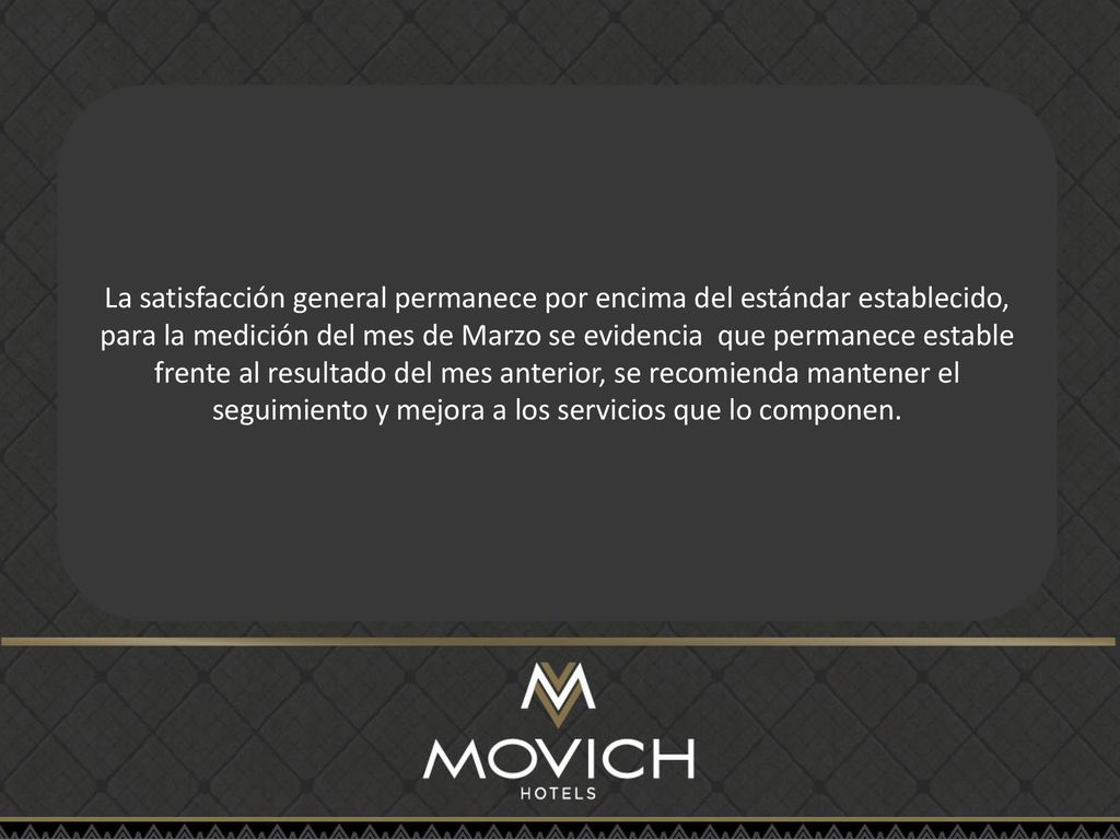 La satisfacción general permanece por encima del estándar establecido, para la medición del mes de Marzo se evidencia que permanece estable frente al resultado del mes anterior, se recomienda mantener el seguimiento y mejora a los servicios que lo componen.
