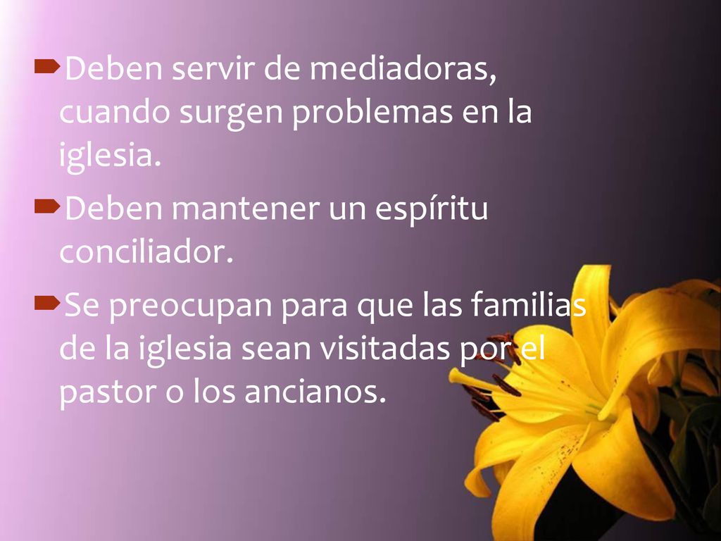 Deben servir de mediadoras, cuando surgen problemas en la iglesia.