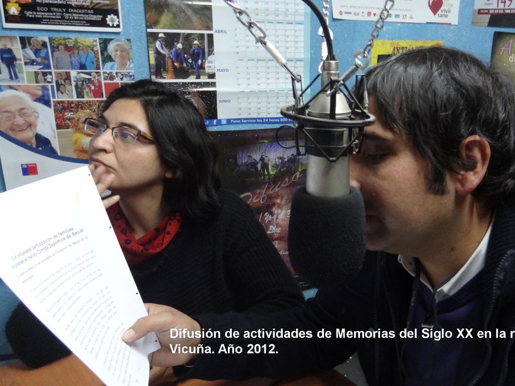Difusión de actividades de Memorias del Siglo XX en la radio San Bartolomé de Vicuña. Año 2012.