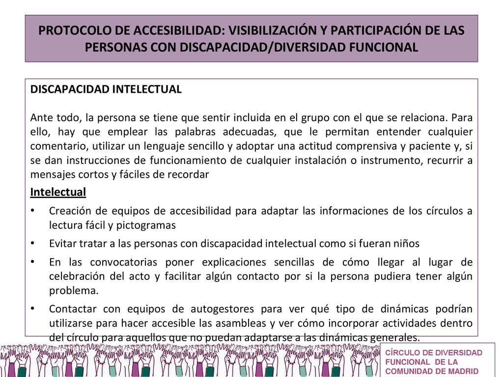 PROTOCOLO DE ACCESIBILIDAD: VISIBILIZACIÓN Y PARTICIPACIÓN DE LAS PERSONAS CON DISCAPACIDAD/DIVERSIDAD FUNCIONAL