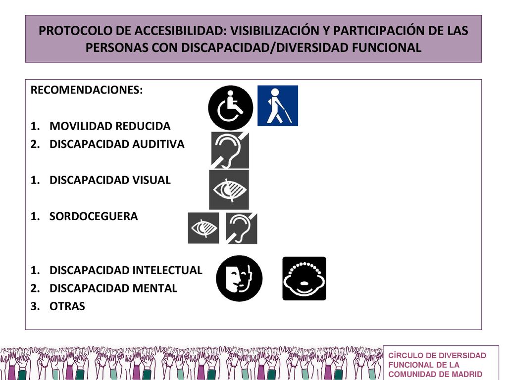 PROTOCOLO DE ACCESIBILIDAD: VISIBILIZACIÓN Y PARTICIPACIÓN DE LAS PERSONAS CON DISCAPACIDAD/DIVERSIDAD FUNCIONAL