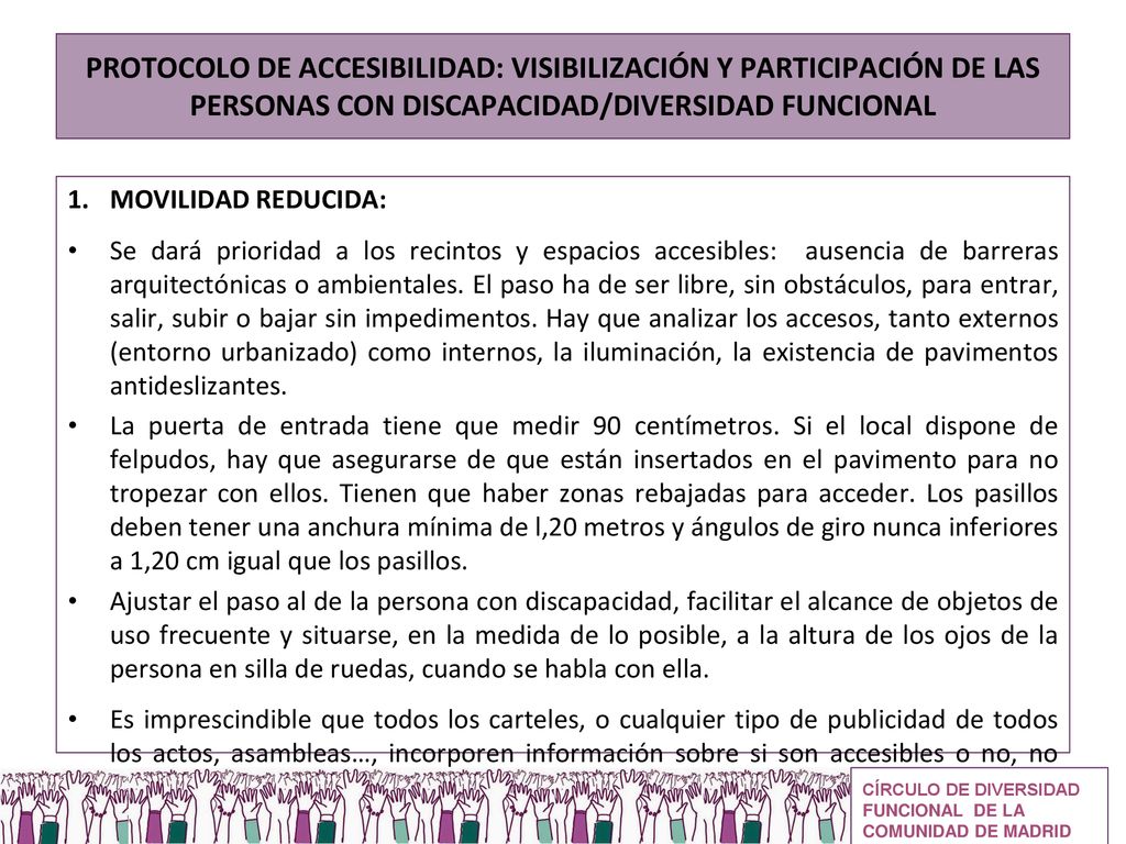 PROTOCOLO DE ACCESIBILIDAD: VISIBILIZACIÓN Y PARTICIPACIÓN DE LAS PERSONAS CON DISCAPACIDAD/DIVERSIDAD FUNCIONAL