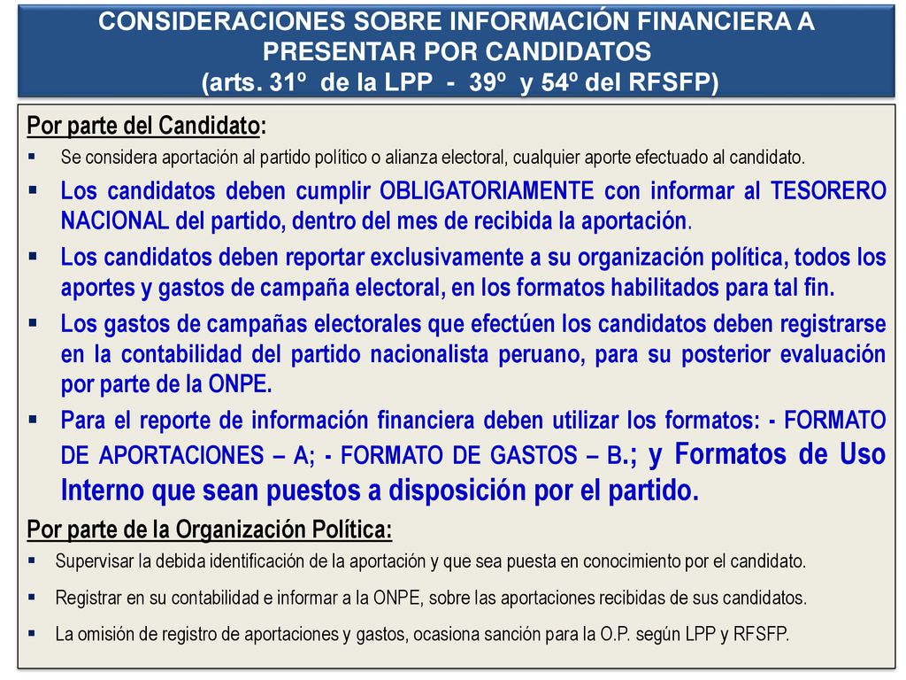 Por parte del Candidato: