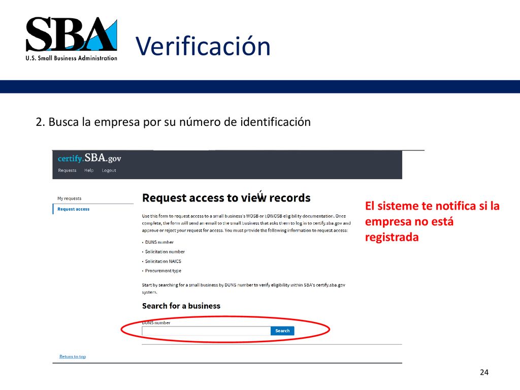 Verificación 2. Busca la empresa por su número de identificación ú