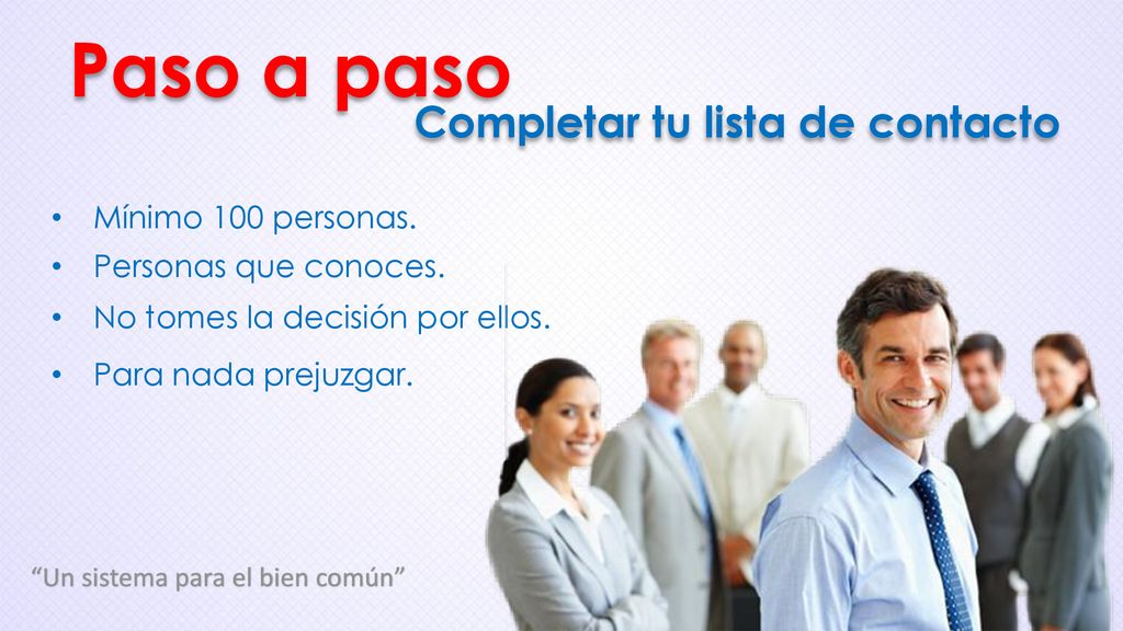 Paso a paso Completar tu lista de contacto Mínimo 100 personas.