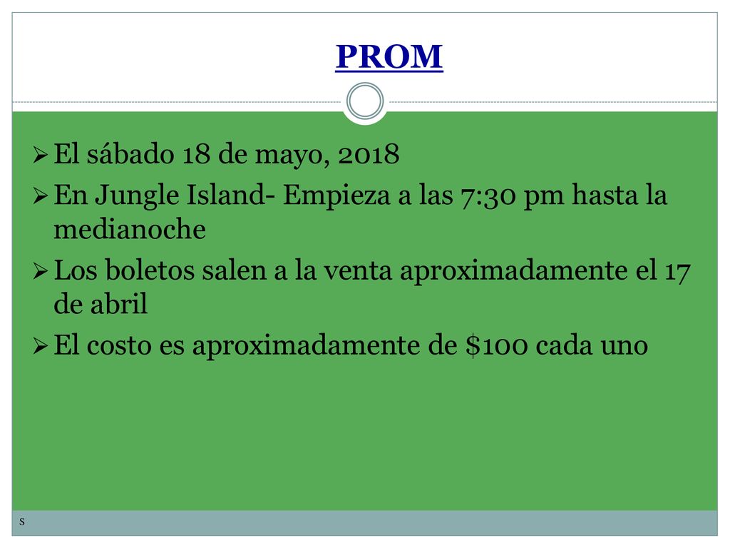 PROM El sábado 18 de mayo, En Jungle Island- Empieza a las 7:30 pm hasta la medianoche.