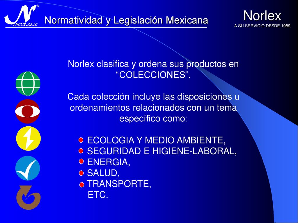 Norlex clasifica y ordena sus productos en COLECCIONES .