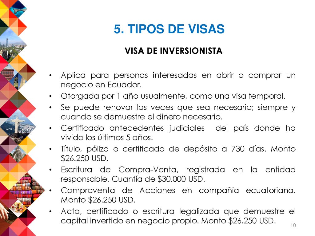 5. TIPOS DE VISAS VISA DE INVERSIONISTA