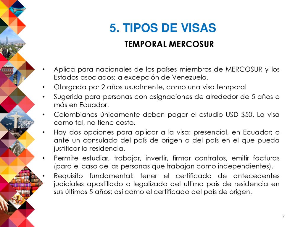 5. TIPOS DE VISAS TEMPORAL MERCOSUR