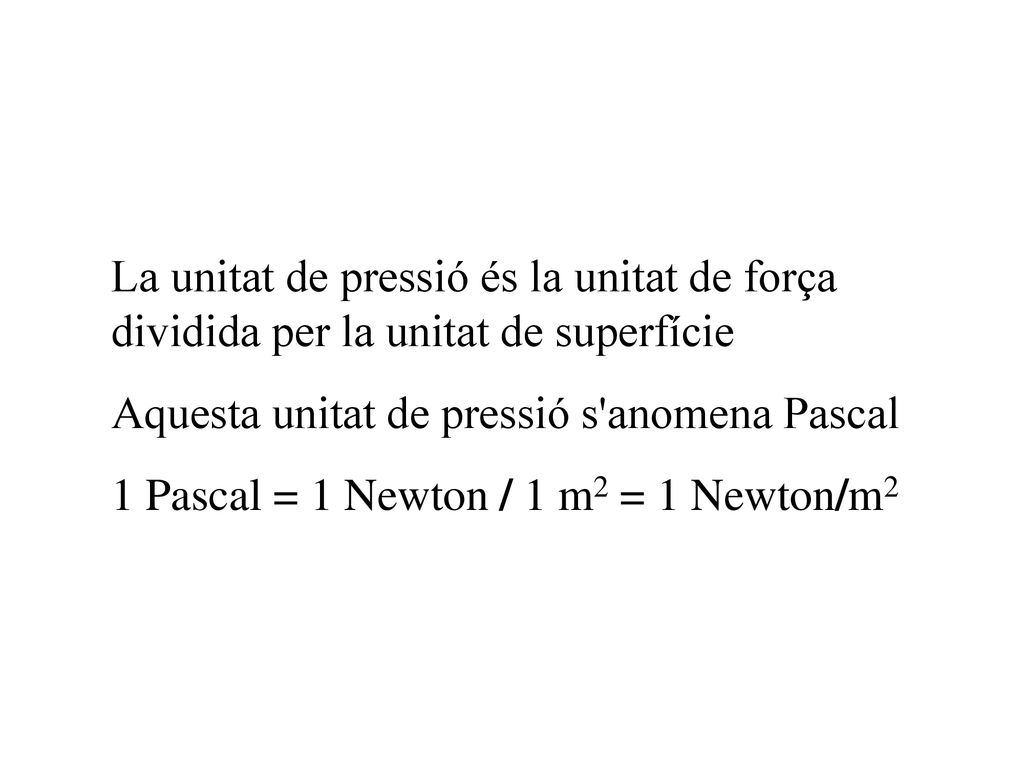 La unitat de pressió és la unitat de força dividida per la unitat de superfície