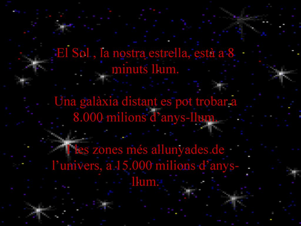 El Sol , la nostra estrella, està a 8 minuts llum.