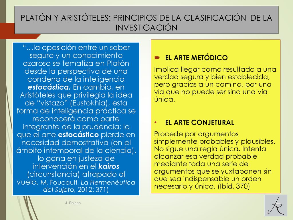 PLATÓN Y ARISTÓTELES: PRINCIPIOS DE LA CLASIFICACIÓN DE LA INVESTIGACIÓN