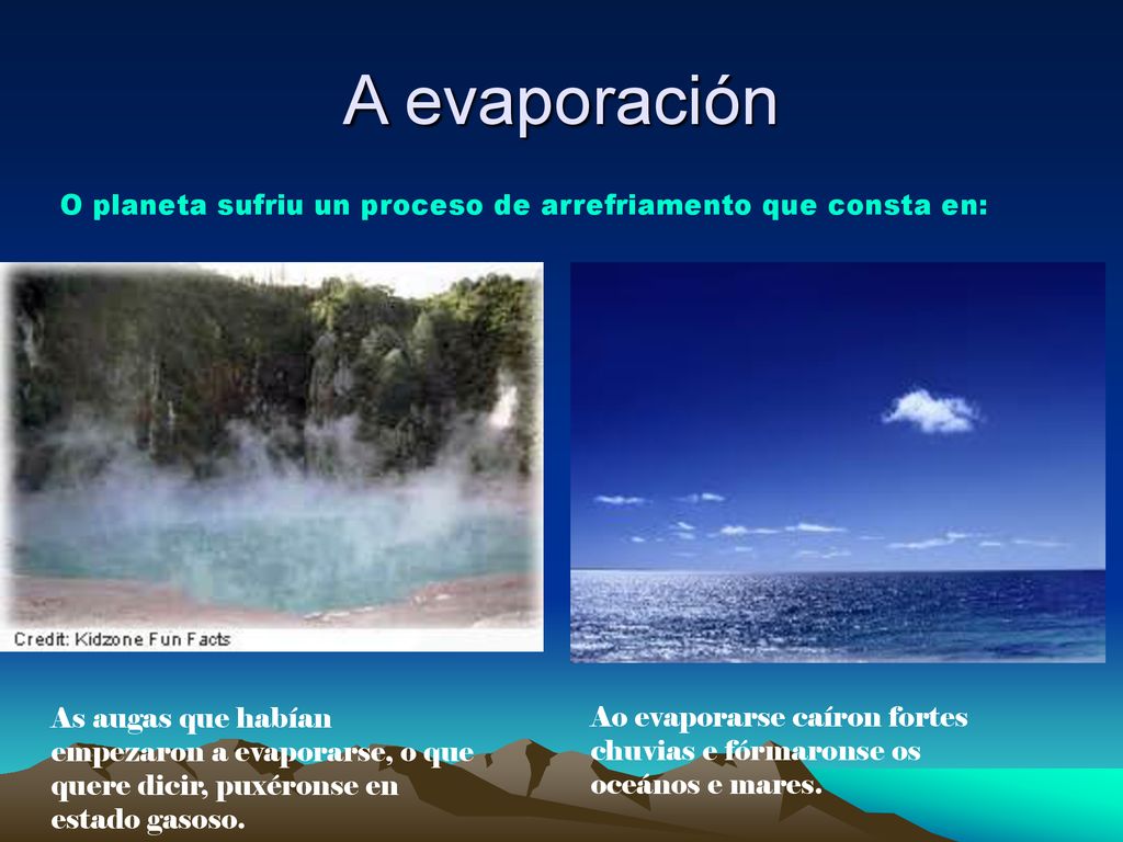 A evaporación O planeta sufriu un proceso de arrefriamento que consta en: