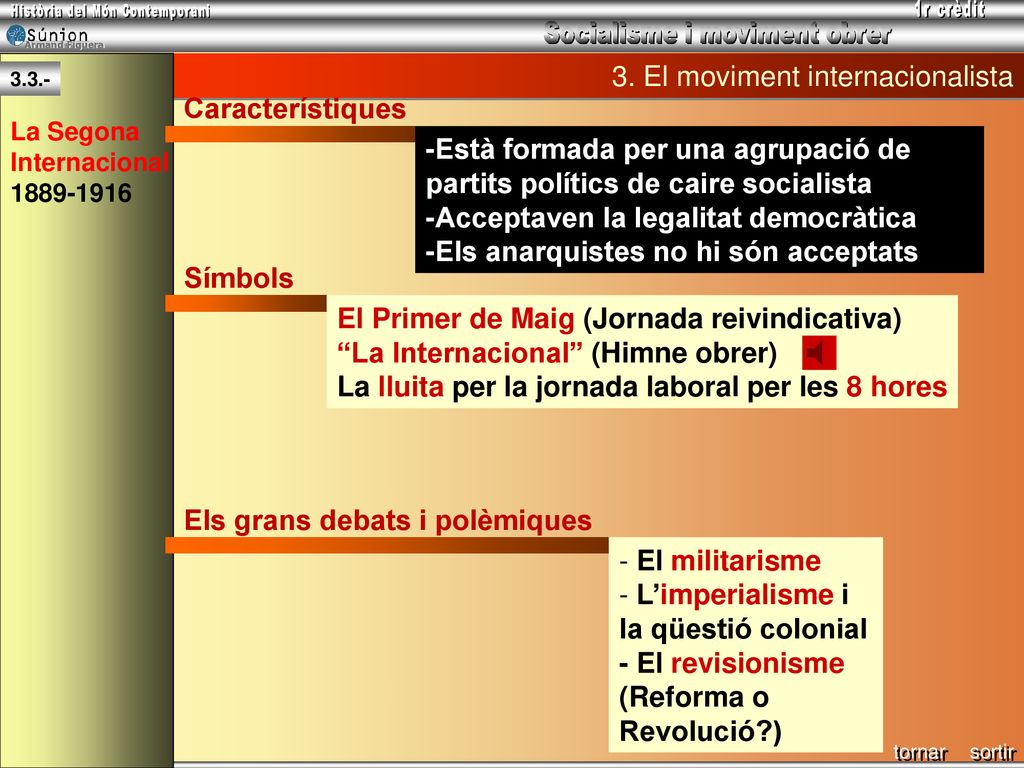 3. El moviment internacionalista Característiques