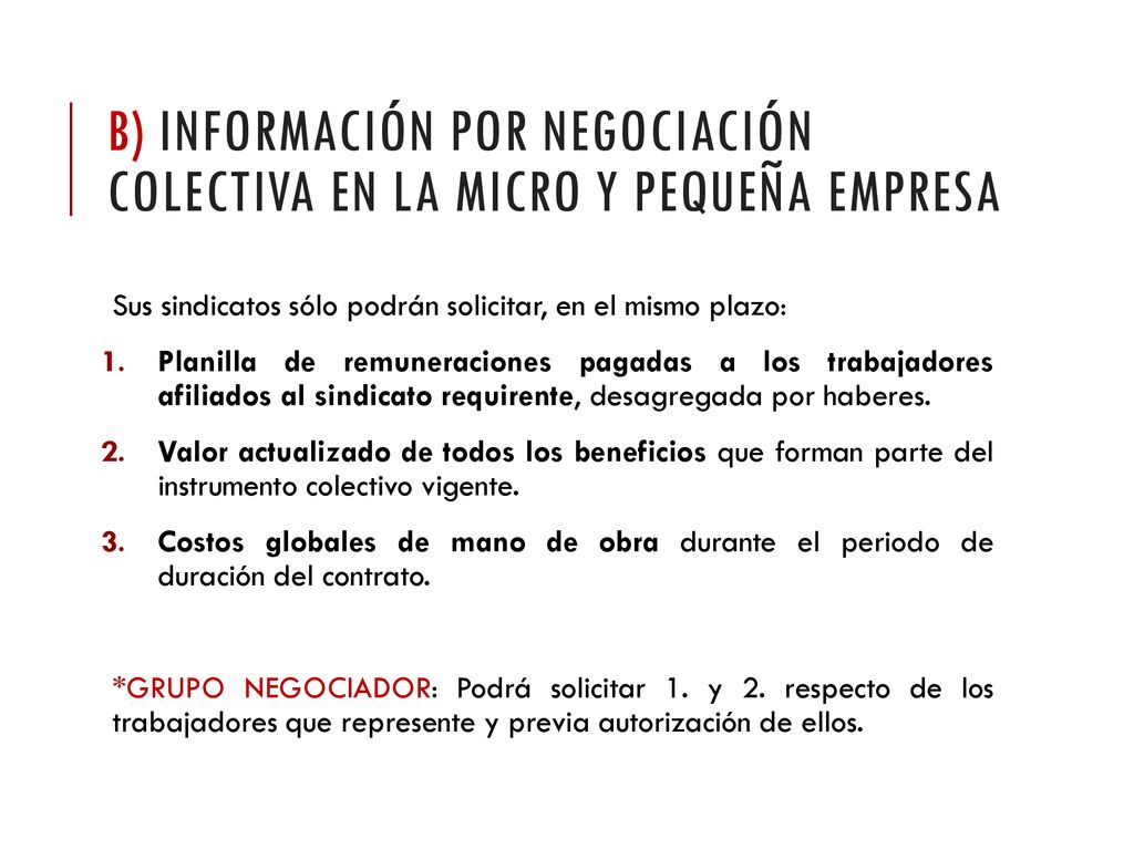 b) Información por negociación colectiva en la micro y pequeña empresa
