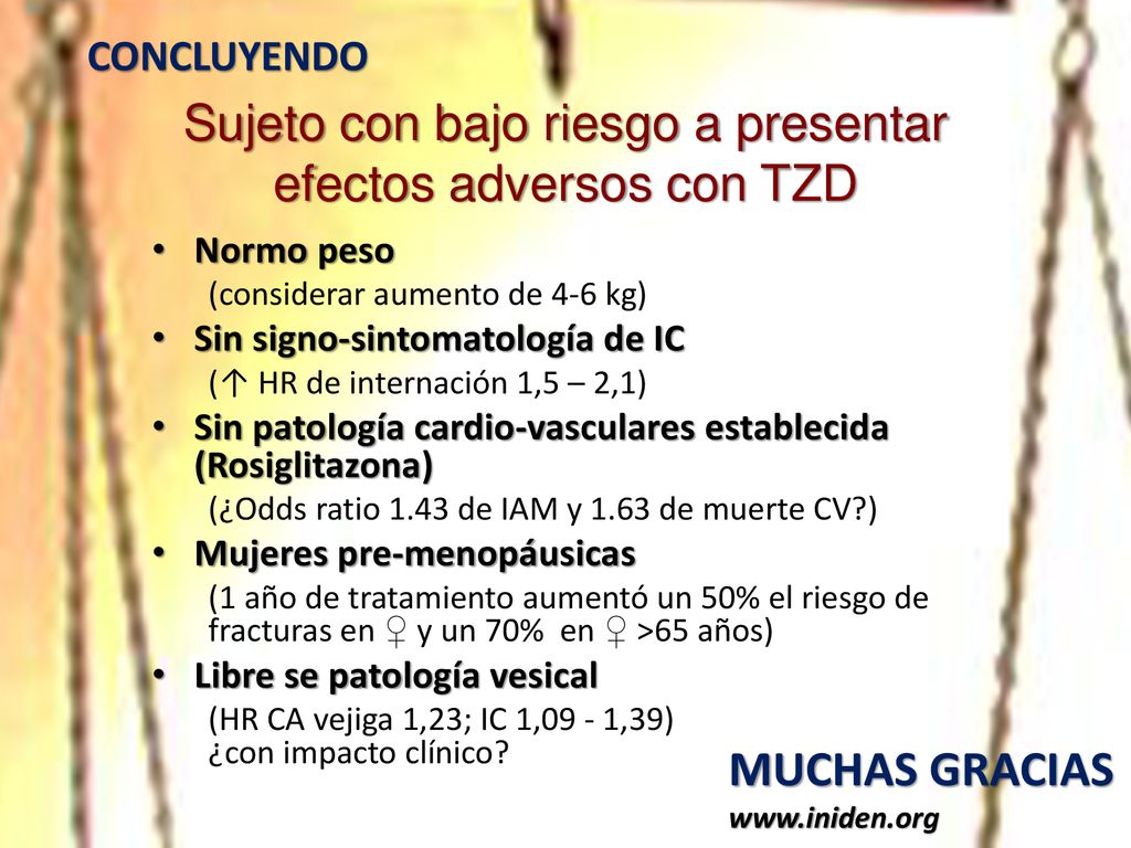 Sujeto con bajo riesgo a presentar efectos adversos con TZD