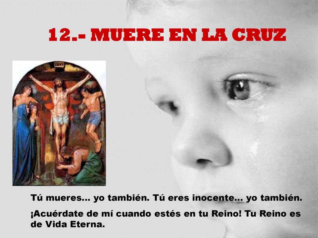 12.- MUERE EN LA CRUZ Tú mueres... yo también. Tú eres inocente... yo también.