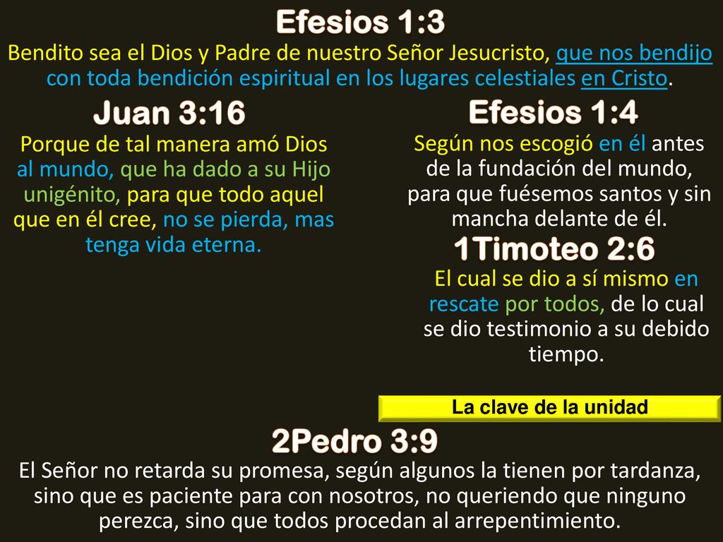 Efesios 1:3 Juan 3:16 Efesios 1:4 1Timoteo 2:6 2Pedro 3:9