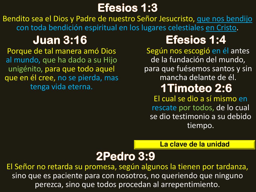 Efesios 1:3 Juan 3:16 Efesios 1:4 1Timoteo 2:6 2Pedro 3:9