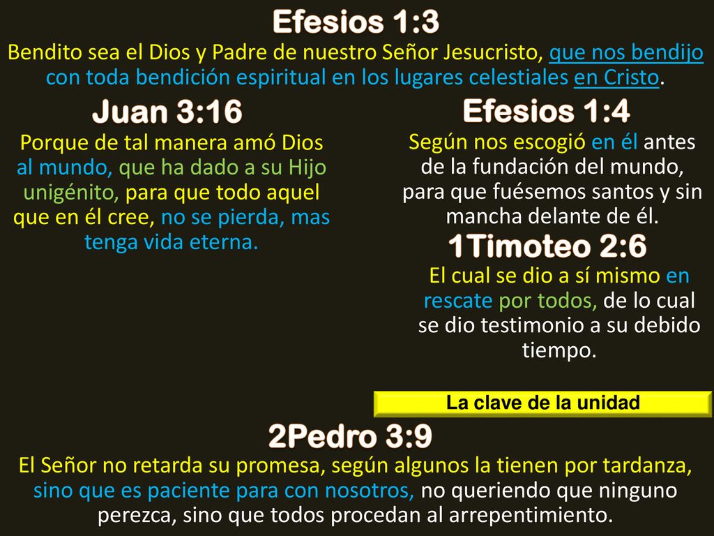 Efesios 1:3 Juan 3:16 Efesios 1:4 1Timoteo 2:6 2Pedro 3:9