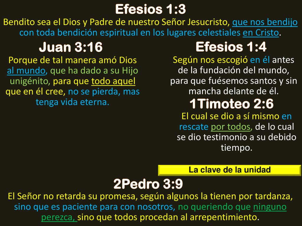 Efesios 1:3 Juan 3:16 Efesios 1:4 1Timoteo 2:6 2Pedro 3:9