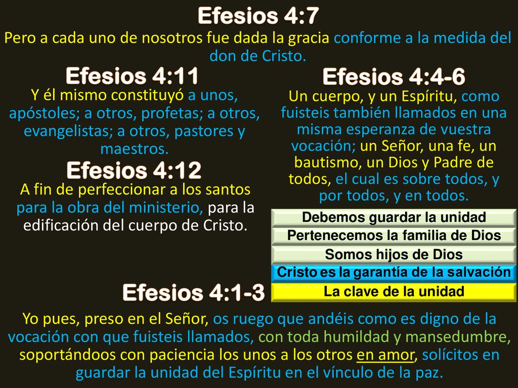 Efesios 4:7 Efesios 4:11 Efesios 4:4-6 Efesios 4:12 Efesios 4:1-3