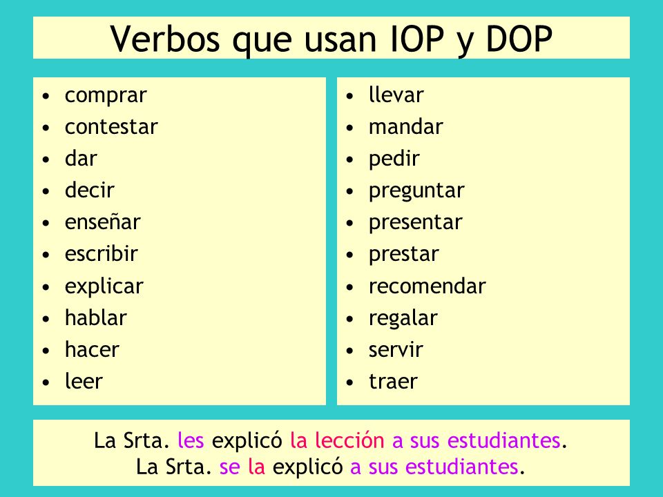 Verbos que usan IOP y DOP