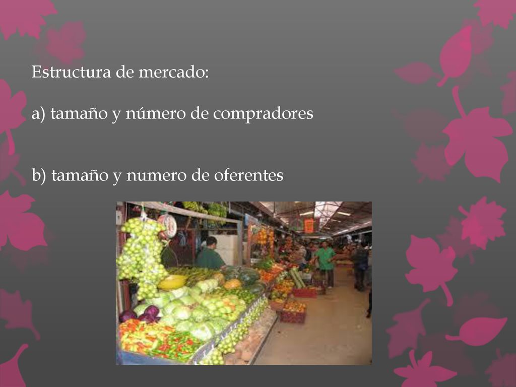 Estructura de mercado: a) tamaño y número de compradores b) tamaño y numero de oferentes