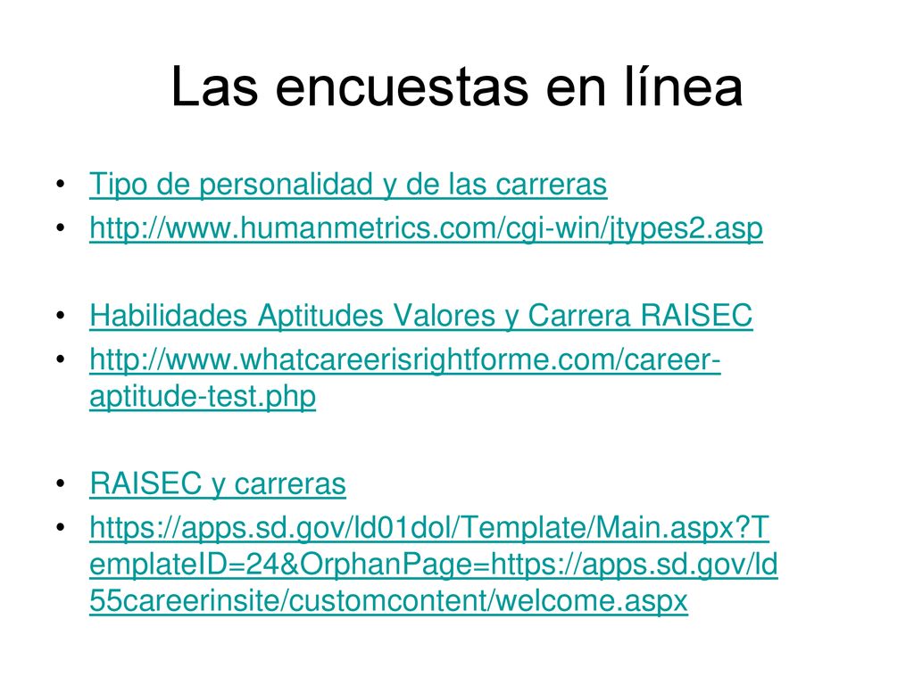Las encuestas en línea Tipo de personalidad y de las carreras