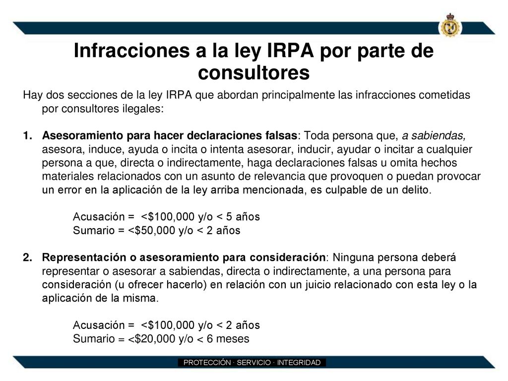 Infracciones a la ley IRPA por parte de consultores