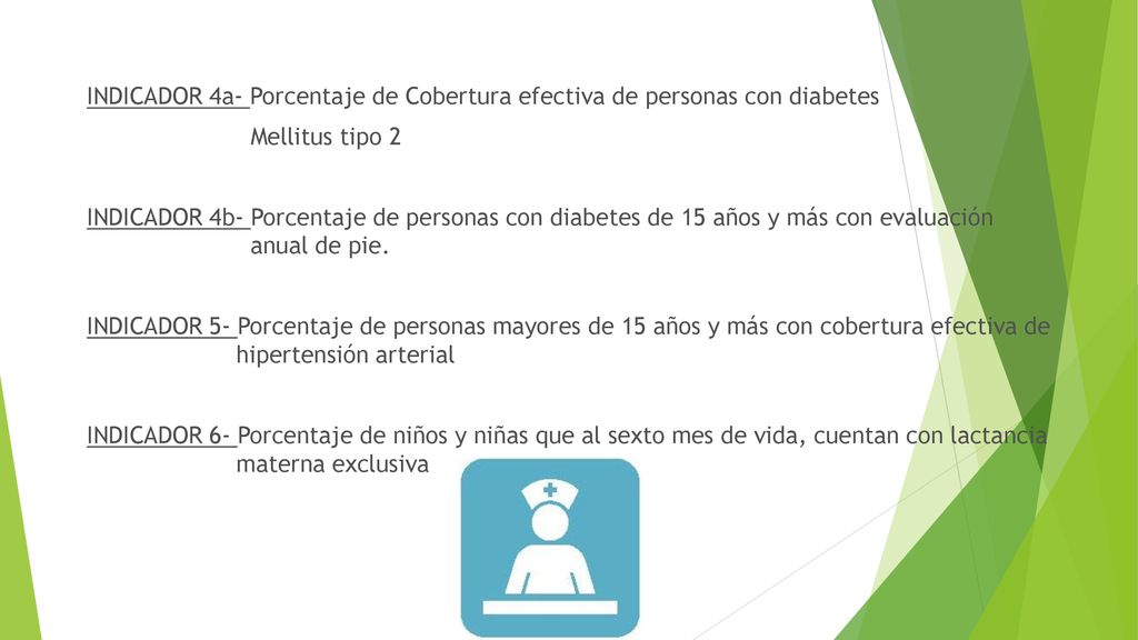 INDICADOR 4a- Porcentaje de Cobertura efectiva de personas con diabetes Mellitus tipo 2 INDICADOR 4b- Porcentaje de personas con diabetes de 15 años y más con evaluación anual de pie.