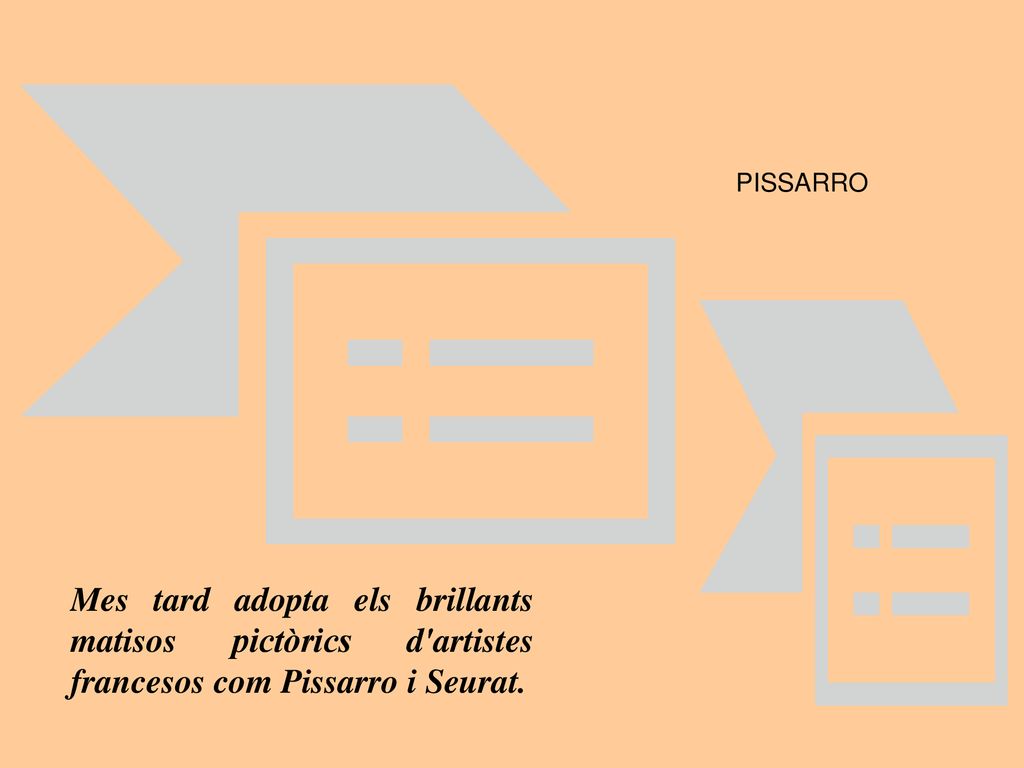 PISSARRO Mes tard adopta els brillants matisos pictòrics d artistes francesos com Pissarro i Seurat.