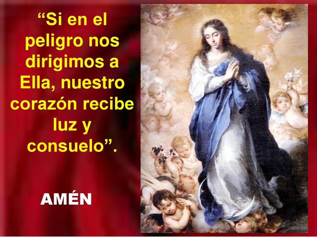 Si en el peligro nos dirigimos a Ella, nuestro corazón recibe luz y consuelo .