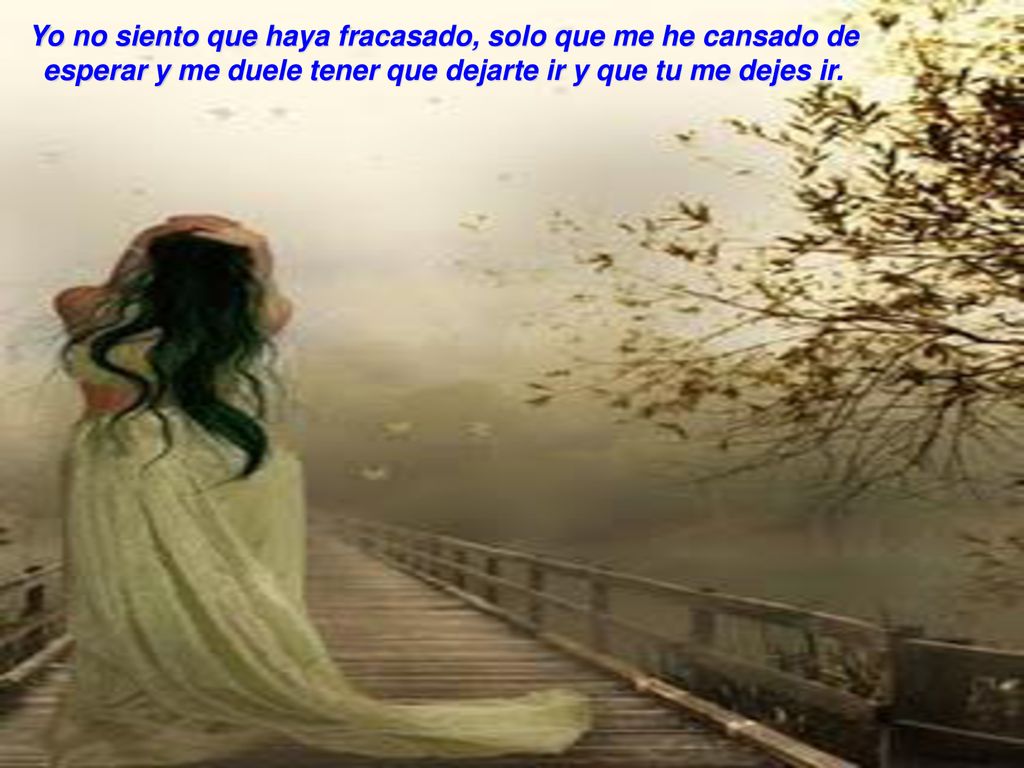 Yo no siento que haya fracasado, solo que me he cansado de esperar y me duele tener que dejarte ir y que tu me dejes ir.