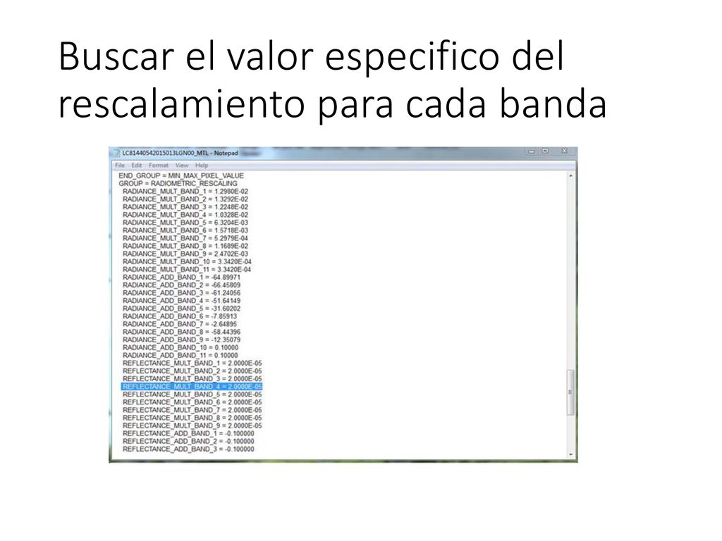 Buscar el valor especifico del rescalamiento para cada banda