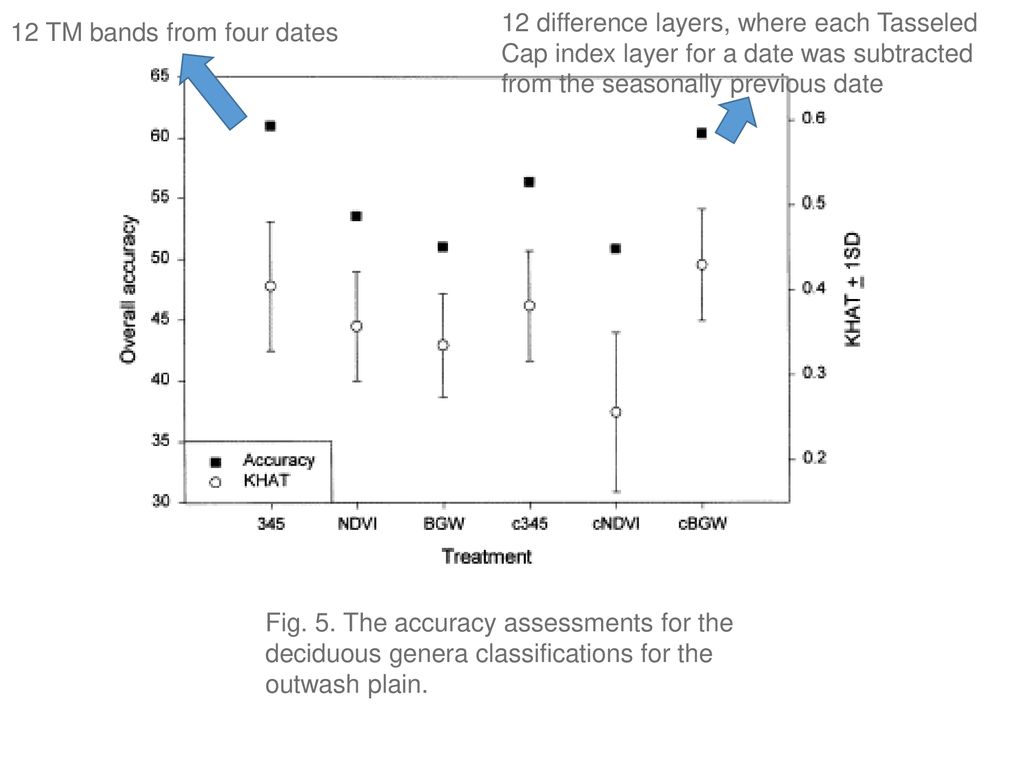 12 difference layers, where each Tasseled Cap index layer for a date was subtracted from the seasonally previous date