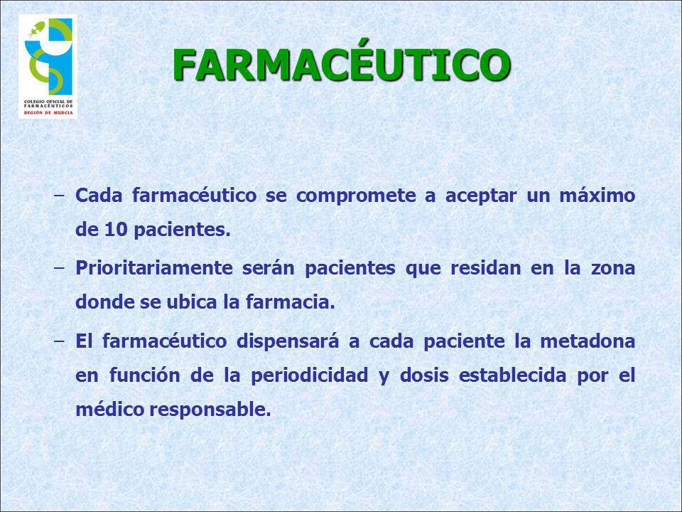 FARMACÉUTICO Cada farmacéutico se compromete a aceptar un máximo de 10 pacientes.