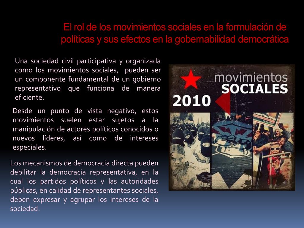 El rol de los movimientos sociales en la formulación de políticas y sus efectos en la gobernabilidad democrática