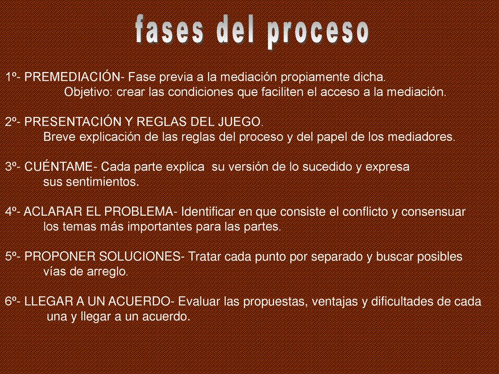fases del proceso 1º- PREMEDIACIÓN- Fase previa a la mediación propiamente dicha.