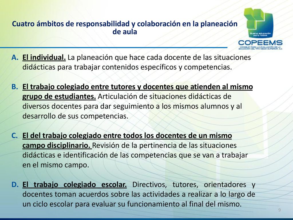 Cuatro ámbitos de responsabilidad y colaboración en la planeación de aula